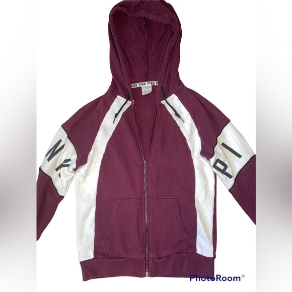 PINK Victoria's Secret Tops - PINK Victorias Secret- Size Sml- Maroon and White Light Zip Up Hoodie Jacket